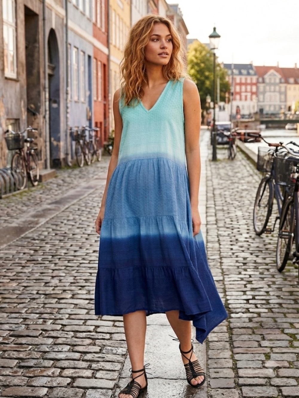 New Cecilie Copenhagen Turquoise to Navy Ombre Sleeveless Dress